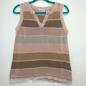 Vintage Knit Striped Brown Neutrals Sweater Vest Top